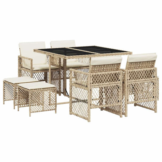 9 Piece Garden Dining Set with Cushions Beige Poly Rattan 9 Piece Garden Dining Set with Cushions Beige Poly Rattan