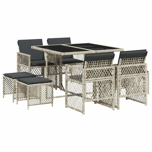 9 Piece Garden Dining Set with Cushions Light Grey Poly Rattan 9 Piece Garden Dining Set with Cushions Light Grey Poly Rattan