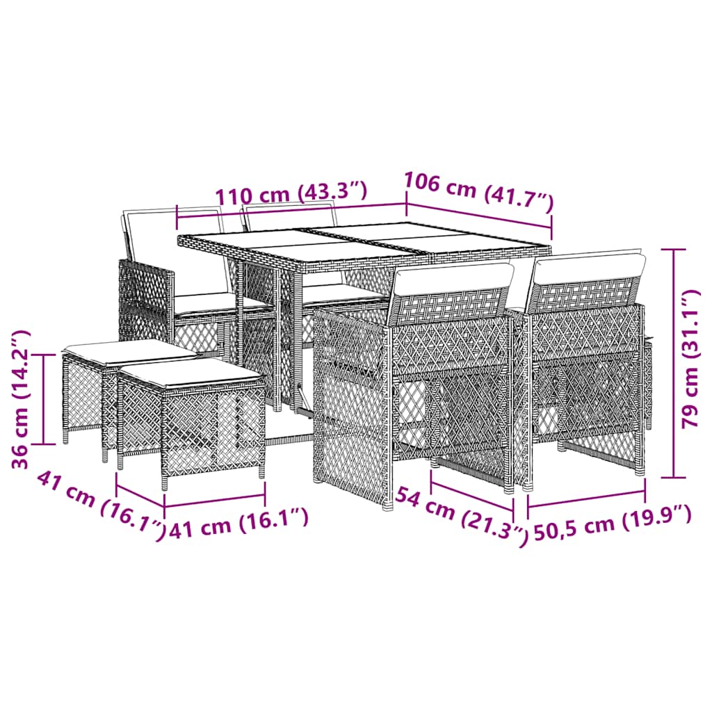 9 Piece Garden Dining Set with Cushions Light Grey Poly Rattan