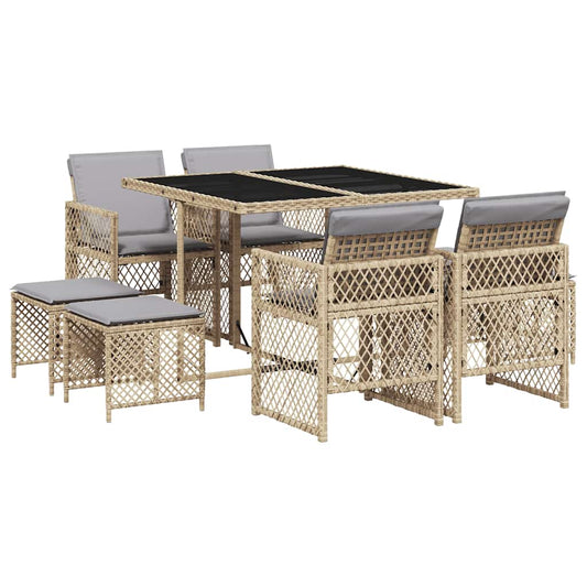 9 Piece Garden Dining Set with Cushions Beige Poly Rattan 9 Piece Garden Dining Set with Cushions Beige Poly Rattan
