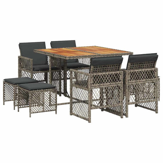 9 Piece Garden Dining Set with Cushions Grey Poly Rattan 9 Piece Garden Dining Set with Cushions Grey Poly Rattan