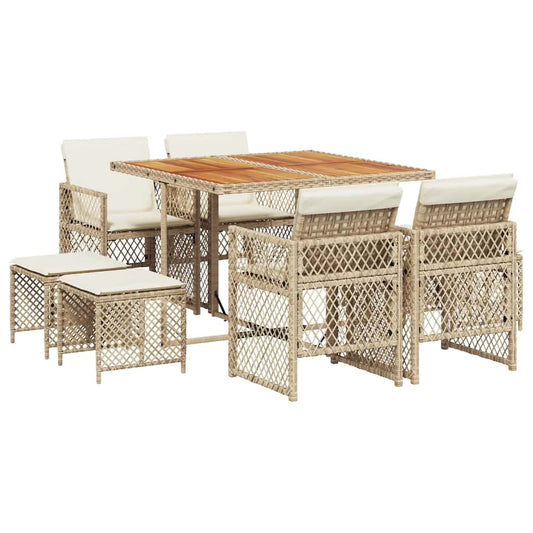 9 Piece Garden Dining Set with Cushions Beige Poly Rattan 9 Piece Garden Dining Set with Cushions Beige Poly Rattan