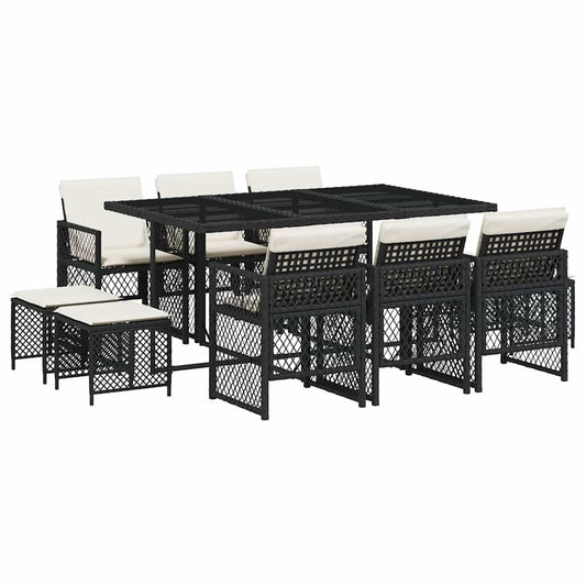 11 Piece Garden Dining Set with Cushions Black Poly Rattan 11 Piece Garden Dining Set with Cushions Black Poly Rattan