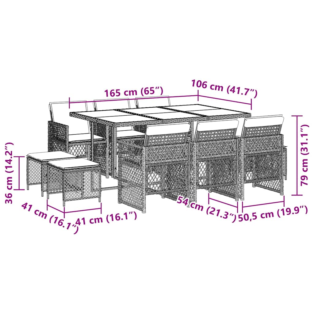 11 Piece Garden Dining Set with Cushions Black Poly Rattan