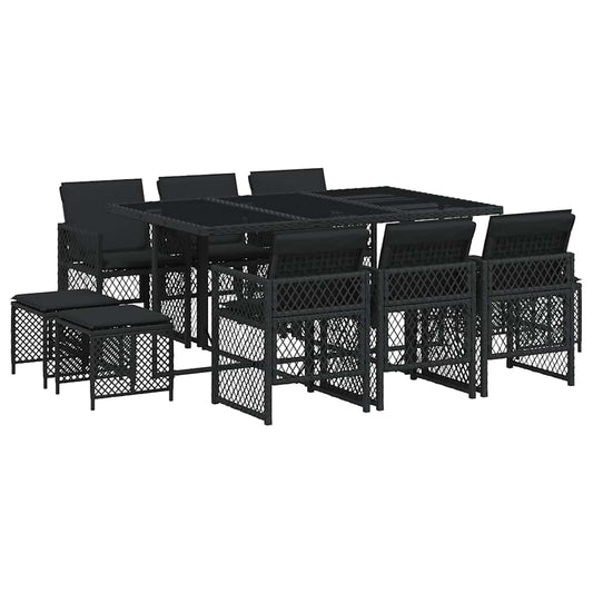 11 Piece Garden Dining Set with Cushions Black Poly Rattan 11 Piece Garden Dining Set with Cushions Black Poly Rattan