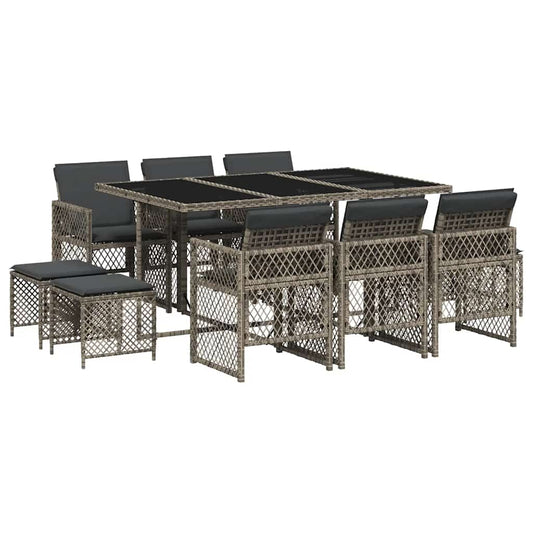 11 Piece Garden Dining Set with Cushions Grey Poly Rattan 11 Piece Garden Dining Set with Cushions Grey Poly Rattan