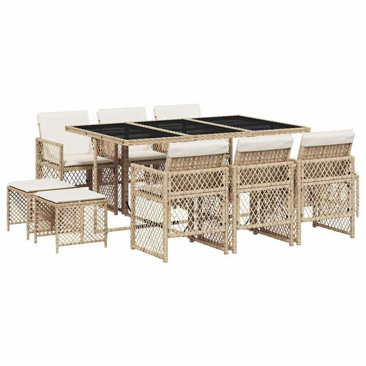 11 Piece Garden Dining Set with Cushions Beige Poly Rattan 11 Piece Garden Dining Set with Cushions Beige Poly Rattan