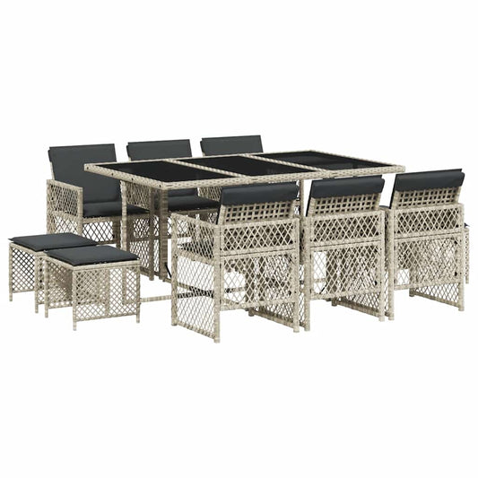 11 Piece Garden Dining Set with Cushions Light Grey Poly Rattan 11 Piece Garden Dining Set with Cushions Light Grey Poly Rattan