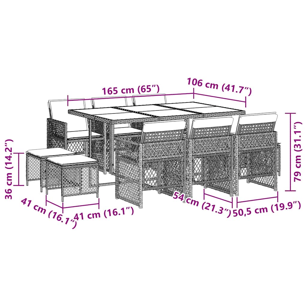 11 Piece Garden Dining Set with Cushions Beige Poly Rattan