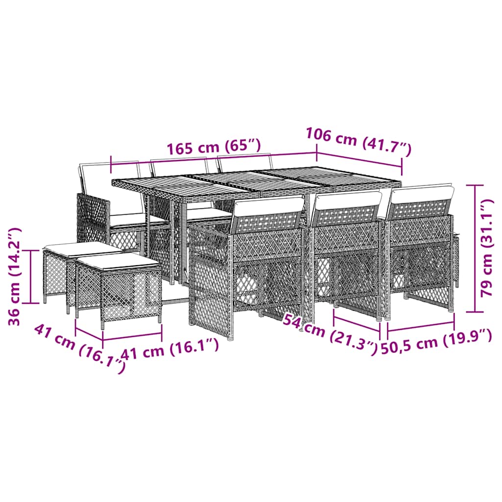 11 Piece Garden Dining Set with Cushions Grey Poly Rattan