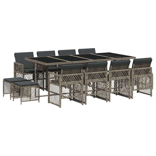 13 Piece Garden Dining Set with Cushions Grey Poly Rattan 13 Piece Garden Dining Set with Cushions Grey Poly Rattan