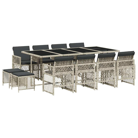 13 Piece Garden Dining Set with Cushions Light Grey Poly Rattan 13 Piece Garden Dining Set with Cushions Light Grey Poly Rattan