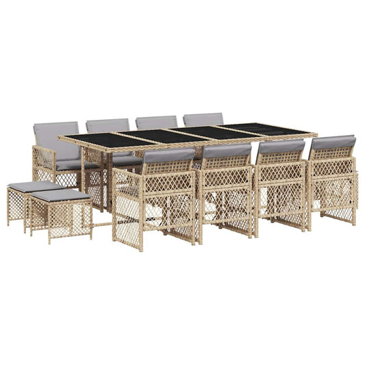13 Piece Garden Dining Set with Cushions Beige Poly Rattan 13 Piece Garden Dining Set with Cushions Beige Poly Rattan