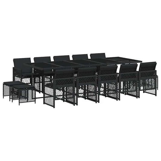 15 Piece Garden Dining Set with Cushions Black Poly Rattan 15 Piece Garden Dining Set with Cushions Black Poly Rattan