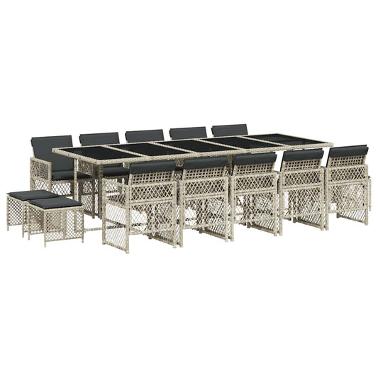 15 Piece Garden Dining Set with Cushions Light Grey Poly Rattan 15 Piece Garden Dining Set with Cushions Light Grey Poly Rattan