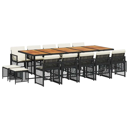 15 Piece Garden Dining Set with Cushions Black Poly Rattan 15 Piece Garden Dining Set with Cushions Black Poly Rattan