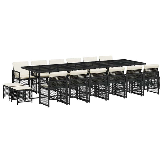 17 Piece Garden Dining Set with Cushions Black Poly Rattan 17 Piece Garden Dining Set with Cushions Black Poly Rattan