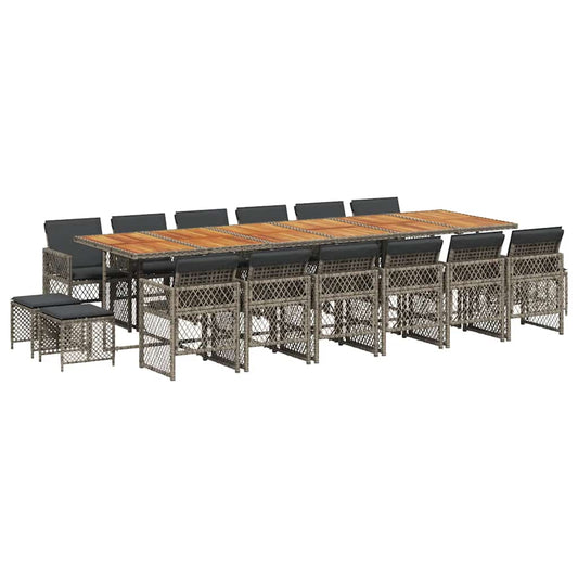 17 Piece Garden Dining Set with Cushions Grey Poly Rattan 17 Piece Garden Dining Set with Cushions Grey Poly Rattan