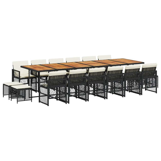 17 Piece Garden Dining Set with Cushions Black Poly Rattan 17 Piece Garden Dining Set with Cushions Black Poly Rattan