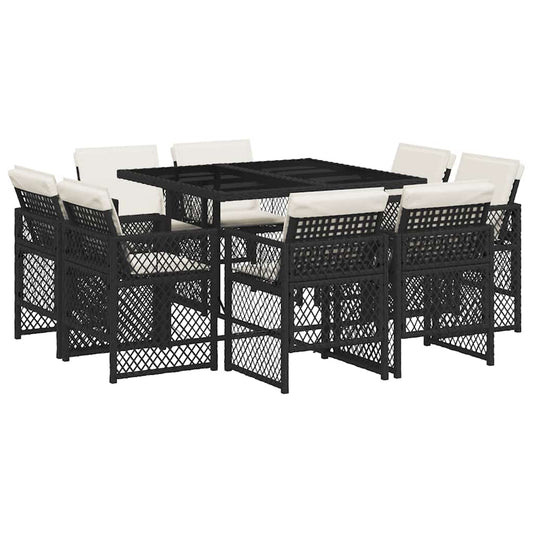 9 Piece Garden Dining Set with Cushions Black Poly Rattan 9 Piece Garden Dining Set with Cushions Black Poly Rattan