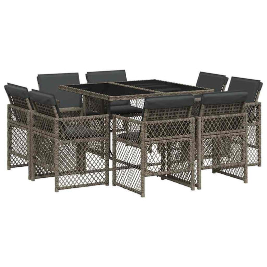 9 Piece Garden Dining Set with Cushions Grey Poly Rattan 9 Piece Garden Dining Set with Cushions Grey Poly Rattan