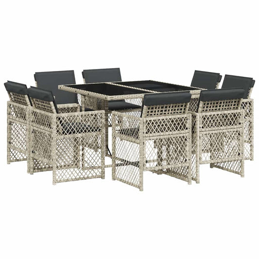 9 Piece Garden Dining Set with Cushions Light Grey Poly Rattan 9 Piece Garden Dining Set with Cushions Light Grey Poly Rattan