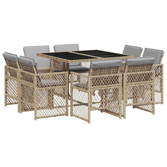 9 Piece Garden Dining Set with Cushions Mix Beige Poly Rattan 9 Piece Garden Dining Set with Cushions Mix Beige Poly Rattan