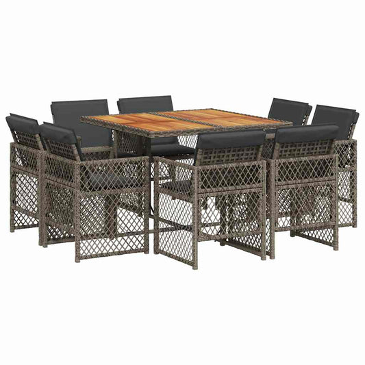 9 Piece Garden Dining Set with Cushions Grey Poly Rattan 9 Piece Garden Dining Set with Cushions Grey Poly Rattan
