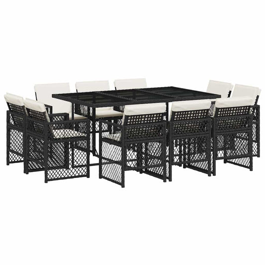 11 Piece Garden Dining Set with Cushions Black Poly Rattan 11 Piece Garden Dining Set with Cushions Black Poly Rattan