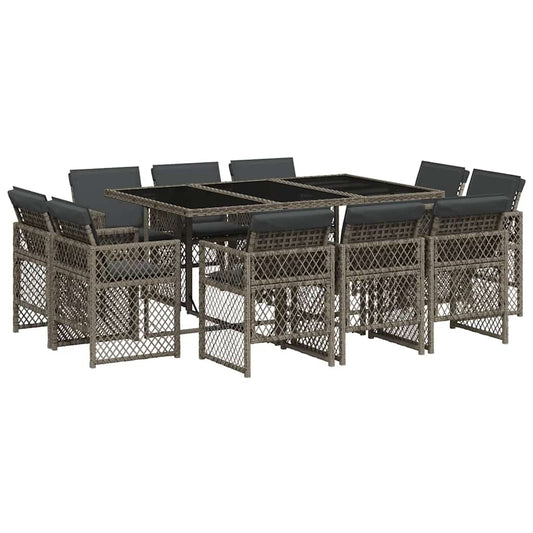 11 Piece Garden Dining Set with Cushions Grey Poly Rattan 11 Piece Garden Dining Set with Cushions Grey Poly Rattan