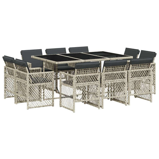 11 Piece Garden Dining Set with Cushions Light Grey Poly Rattan 11 Piece Garden Dining Set with Cushions Light Grey Poly Rattan