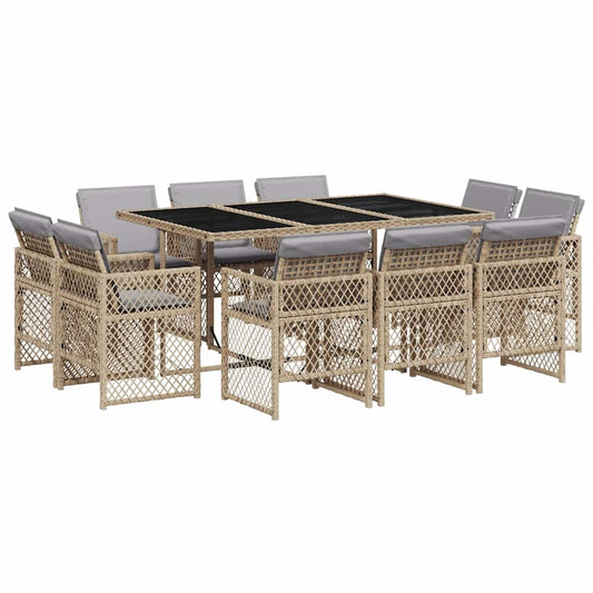 11 Piece Garden Dining Set with Cushions Mix Beige Poly Rattan 11 Piece Garden Dining Set with Cushions Mix Beige Poly Rattan