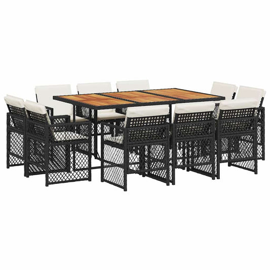 11 Piece Garden Dining Set with Cushions Black Poly Rattan 11 Piece Garden Dining Set with Cushions Black Poly Rattan