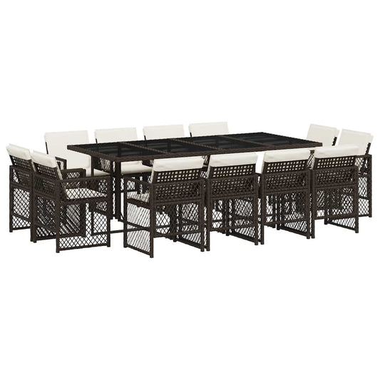 13 Piece Garden Dining Set with Cushions Brown Poly Rattan 13 Piece Garden Dining Set with Cushions Brown Poly Rattan