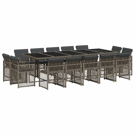 15 Piece Garden Dining Set with Cushions Grey Poly Rattan 15 Piece Garden Dining Set with Cushions Grey Poly Rattan