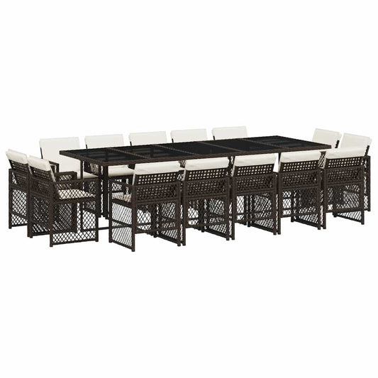 15 Piece Garden Dining Set with Cushions Brown Poly Rattan 15 Piece Garden Dining Set with Cushions Brown Poly Rattan