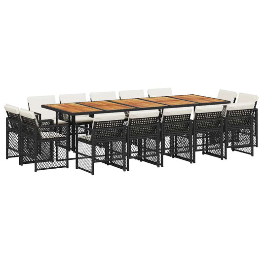 15 Piece Garden Dining Set with Cushions Black Poly Rattan 15 Piece Garden Dining Set with Cushions Black Poly Rattan