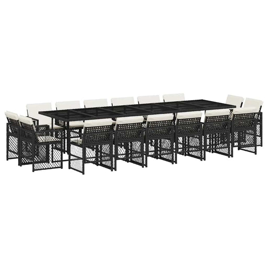 17 Piece Garden Dining Set with Cushions Black Poly Rattan 17 Piece Garden Dining Set with Cushions Black Poly Rattan