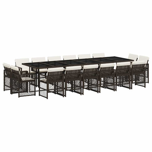 17 Piece Garden Dining Set with Cushions Brown Poly Rattan 17 Piece Garden Dining Set with Cushions Brown Poly Rattan