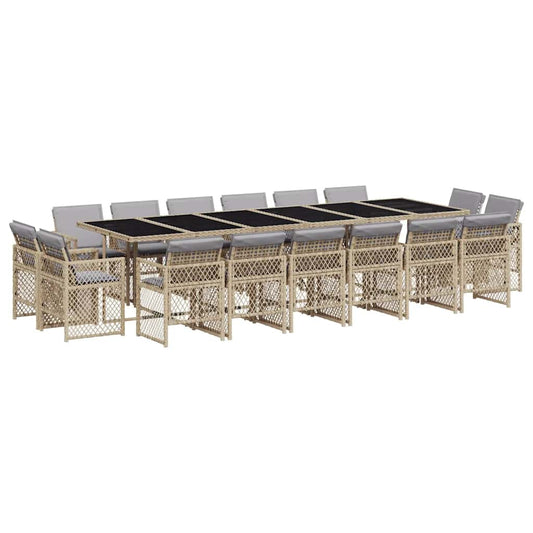 17 Piece Garden Dining Set with Cushions Mix Beige Poly Rattan 17 Piece Garden Dining Set with Cushions Mix Beige Poly Rattan