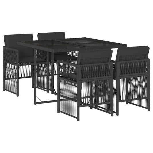 5 Piece Garden Dining Set with Cushions Black Poly Rattan 5 Piece Garden Dining Set with Cushions Black Poly Rattan