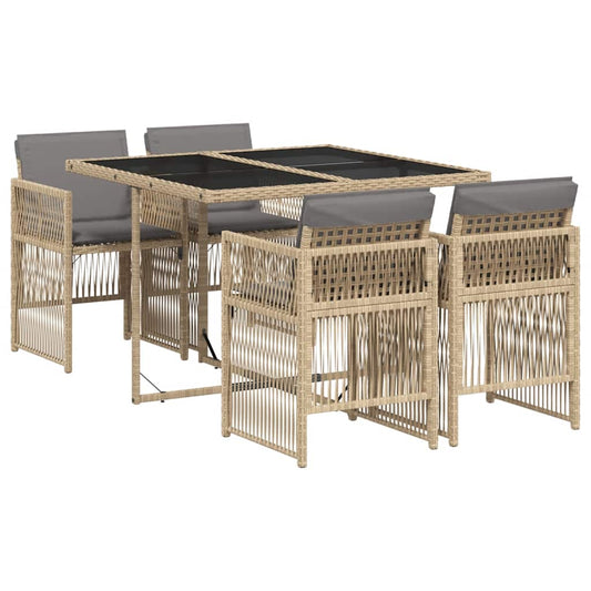 5 Piece Garden Dining Set with Cushions Mix Beige Poly Rattan 5 Piece Garden Dining Set with Cushions Mix Beige Poly Rattan