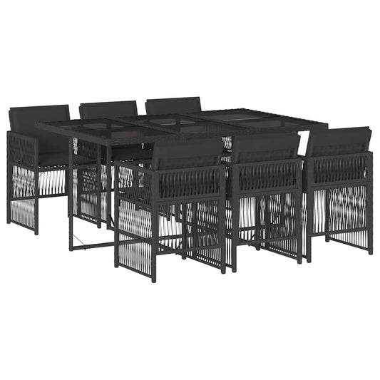 7 Piece Garden Dining Set with Cushions Black Poly Rattan 7 Piece Garden Dining Set with Cushions Black Poly Rattan