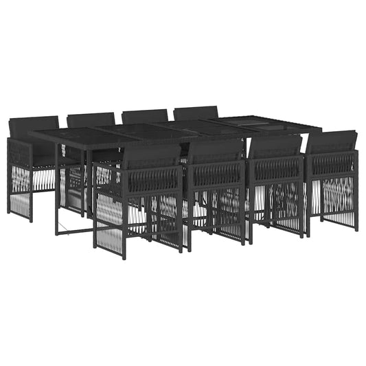 9 Piece Garden Dining Set with Cushions Black Poly Rattan 9 Piece Garden Dining Set with Cushions Black Poly Rattan