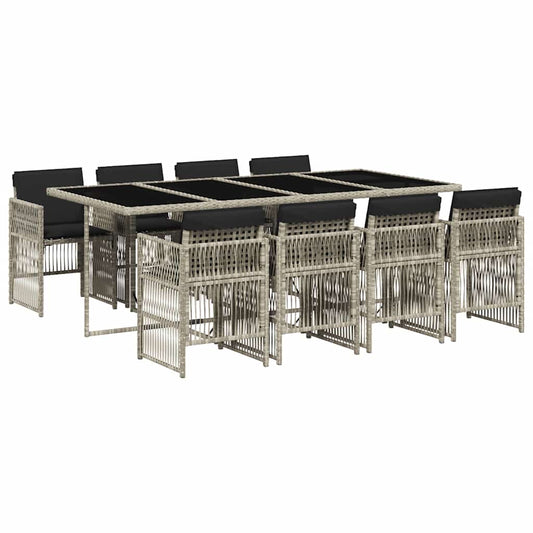 9 Piece Garden Dining Set with Cushions Light Grey Poly Rattan 9 Piece Garden Dining Set with Cushions Light Grey Poly Rattan