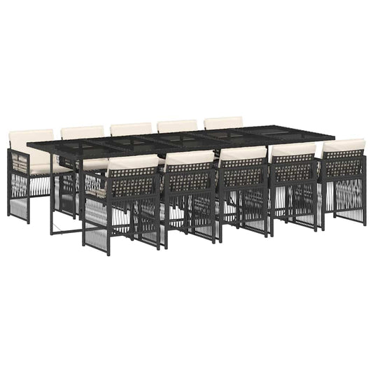 11 Piece Garden Dining Set with Cushions Black Poly Rattan 11 Piece Garden Dining Set with Cushions Black Poly Rattan