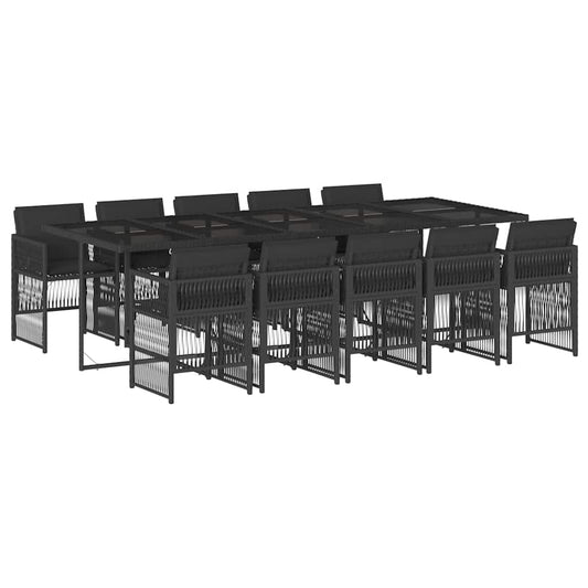 11 Piece Garden Dining Set with Cushions Black Poly Rattan 11 Piece Garden Dining Set with Cushions Black Poly Rattan