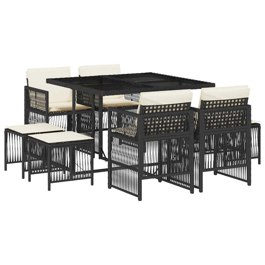 9 Piece Garden Dining Set with Cushions Black Poly Rattan 9 Piece Garden Dining Set with Cushions Black Poly Rattan