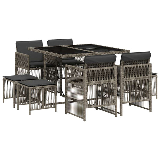 9 Piece Garden Dining Set with Cushions Grey Poly Rattan 9 Piece Garden Dining Set with Cushions Grey Poly Rattan