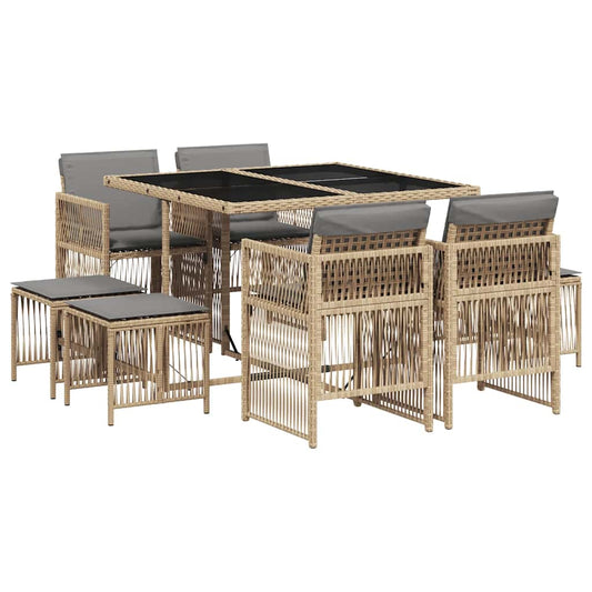 9 Piece Garden Dining Set with Cushions Mix Beige Poly Rattan 9 Piece Garden Dining Set with Cushions Mix Beige Poly Rattan